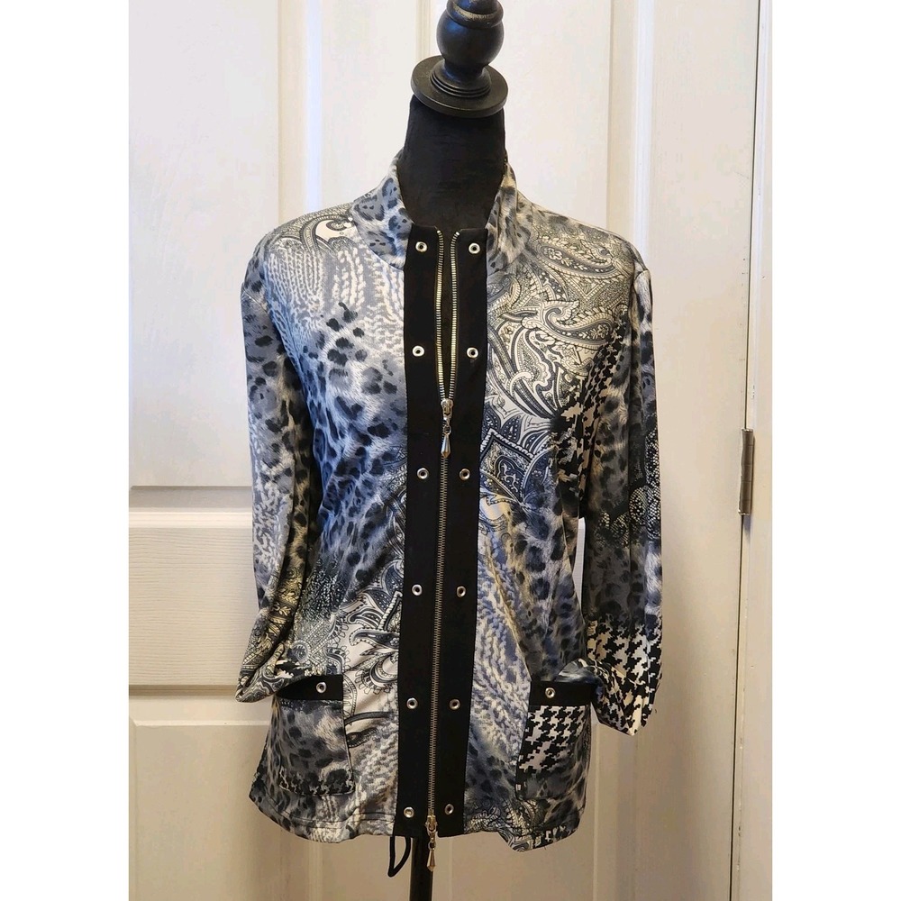 Joseph Ribkoff Animal Print Zip Front Long Sleeve Jacket Sz 14